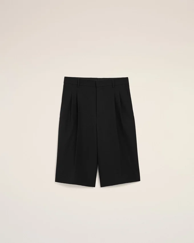 Black New Wool Low Waist Wide Bermuda Shorts Black New Wool Low Waist Wide Bermuda Shorts