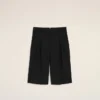 Black New Wool Low Waist Wide Bermuda Shorts