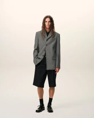 Black New Wool Low Waist Wide Bermuda Shorts