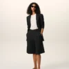 Black New Wool Low Waist Wide Bermuda Shorts