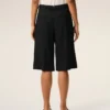 Black New Wool Low Waist Wide Bermuda Shorts