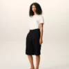 Black New Wool Low Waist Wide Bermuda Shorts