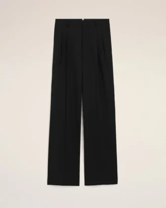 Black New Wool Low Waist Wide Trousers