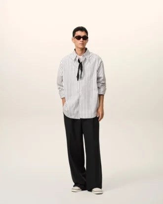 Black New Wool Low Waist Wide Trousers