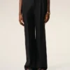 Black New Wool Low Waist Wide Trousers