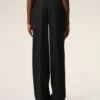 Black New Wool Low Waist Wide Trousers