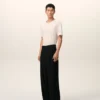 Black New Wool Low Waist Wide Trousers