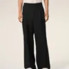 Black New Wool Low Waist Wide Trousers