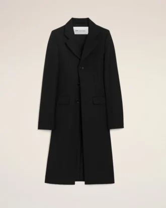 Black New Wool Simple Breasted Fitted Coat