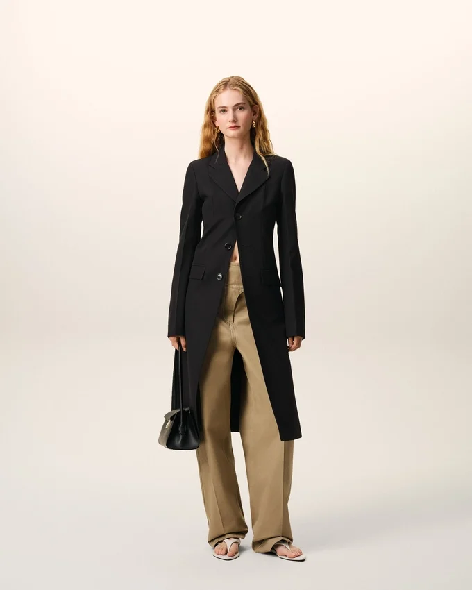 Black New Wool Simple Breasted Fitted Coat Black New Wool Simple Breasted Fitted Coat