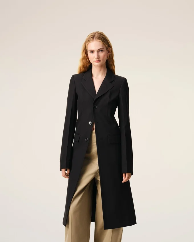 Black New Wool Simple Breasted Fitted Coat Black New Wool Simple Breasted Fitted Coat
