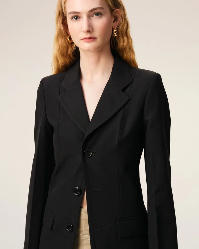 Black New Wool Simple Breasted Fitted Coat Black New Wool Simple Breasted Fitted Coat
