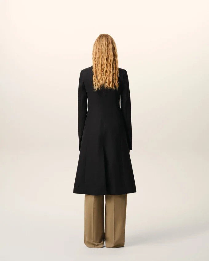 Black New Wool Simple Breasted Fitted Coat Black New Wool Simple Breasted Fitted Coat