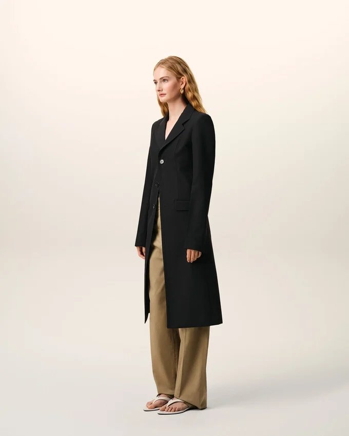 Black New Wool Simple Breasted Fitted Coat Black New Wool Simple Breasted Fitted Coat