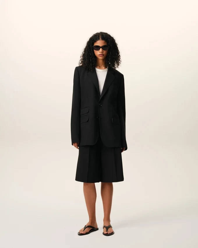 Black New Wool Single Breasted Boxy Jacket Black New Wool Single Breasted Boxy Jacket