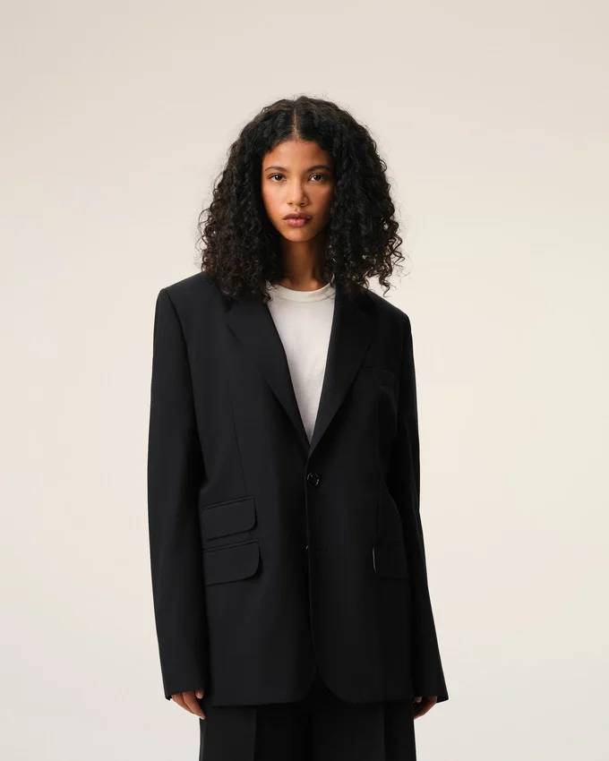 Black New Wool Single Breasted Boxy Jacket Black New Wool Single Breasted Boxy Jacket