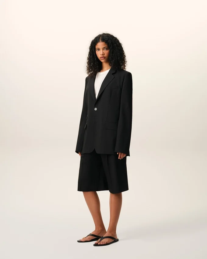 Black New Wool Single Breasted Boxy Jacket Black New Wool Single Breasted Boxy Jacket