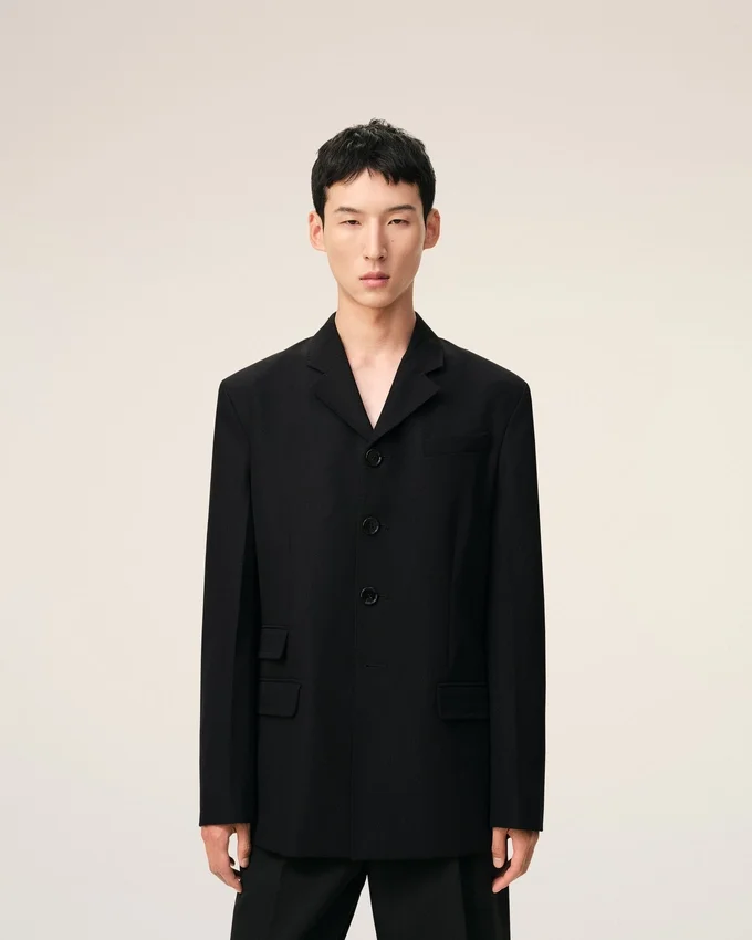 Black New Wool Single Breasted Straight Jacket Black New Wool Single Breasted Straight Jacket
