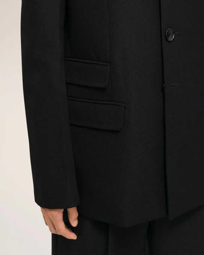 Black New Wool Single Breasted Straight Jacket Black New Wool Single Breasted Straight Jacket
