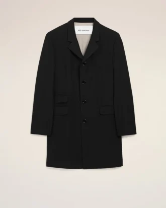 Black New Wool Straight Simple Breasted Coat