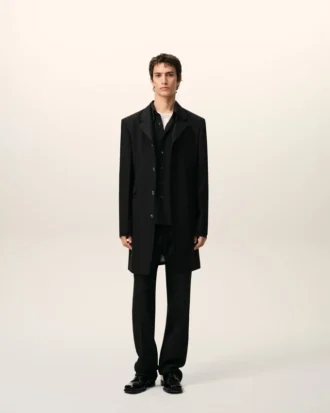 Black New Wool Straight Simple Breasted Coat