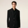 Black New Wool Straight Simple Breasted Coat