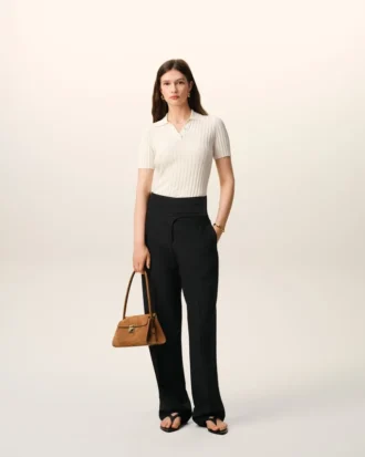 Black New Wool Wrapped Belted Trousers