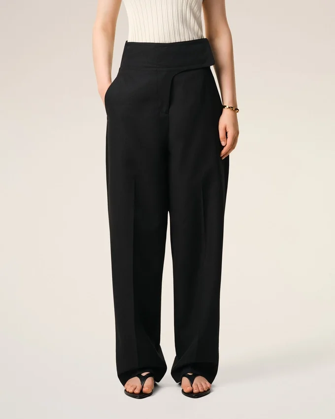 Black New Wool Wrapped Belted Trousers Black New Wool Wrapped Belted Trousers