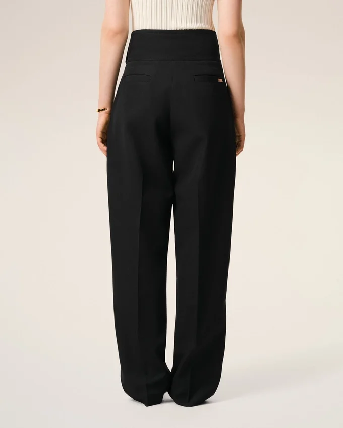 Black New Wool Wrapped Belted Trousers Black New Wool Wrapped Belted Trousers
