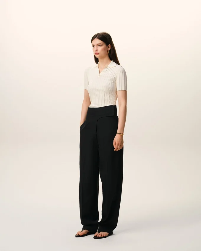 Black New Wool Wrapped Belted Trousers Black New Wool Wrapped Belted Trousers