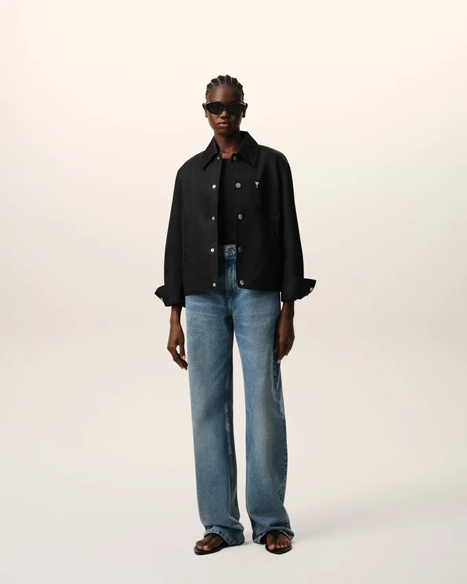 Black Nylon Ami De Coeur Stud Buttoned Jacket Black Nylon Ami De Coeur Stud Buttoned Jacket
