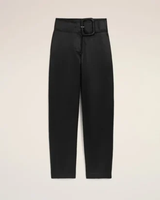 Black Satin Buckled Belt Trousers