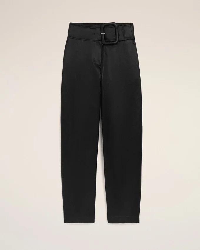 Black Satin Buckled Belt Trousers Black Satin Buckled Belt Trousers