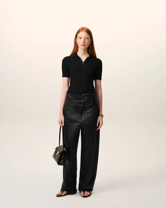Black Satin Buckled Belt Trousers Black Satin Buckled Belt Trousers