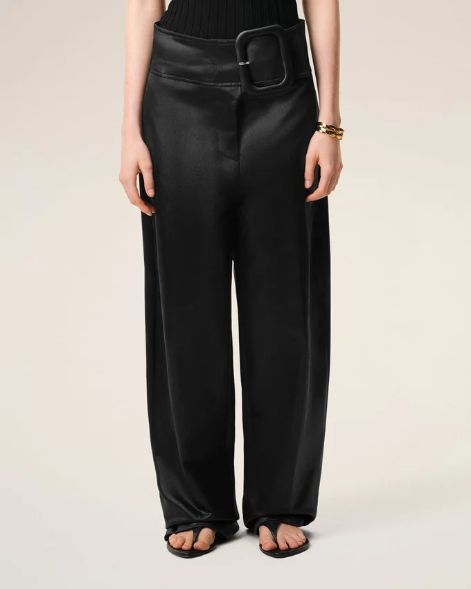 Black Satin Buckled Belt Trousers Black Satin Buckled Belt Trousers