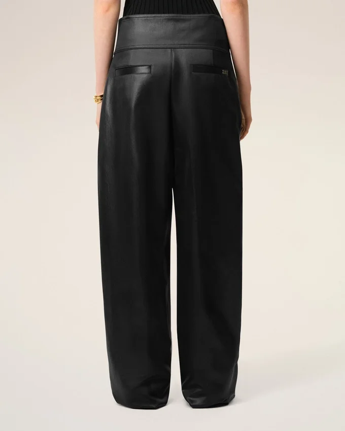 Black Satin Buckled Belt Trousers Black Satin Buckled Belt Trousers
