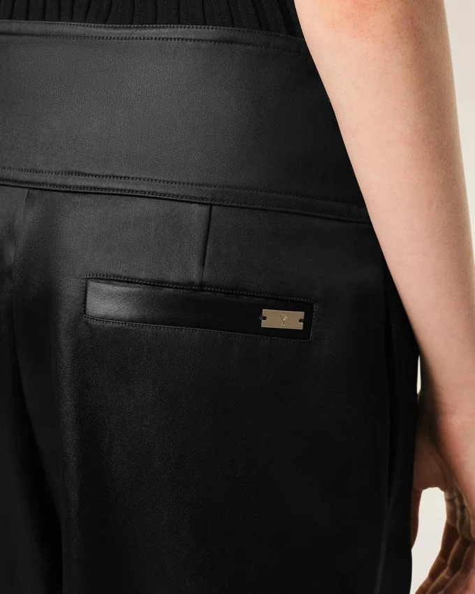 Black Satin Buckled Belt Trousers Black Satin Buckled Belt Trousers