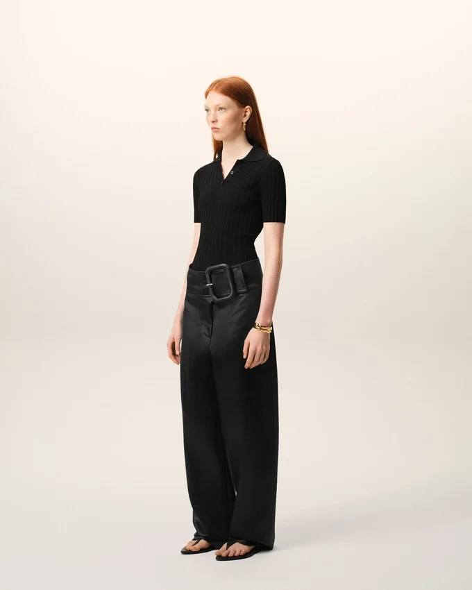 Black Satin Buckled Belt Trousers Black Satin Buckled Belt Trousers
