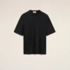 Black Satin Short Sleeves Rib Detail T-Shirt Black Satin Short Sleeves Rib Detail T-Shirt