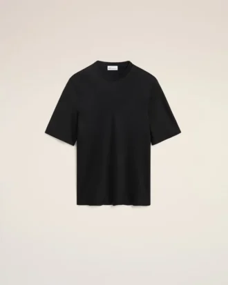Black Satin Short Sleeves Rib Detail T-Shirt