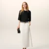 Black Satin Short Sleeves Rib Detail T-Shirt Black Satin Short Sleeves Rib Detail T-Shirt