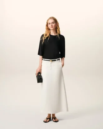 Black Satin Short Sleeves Rib Detail T-Shirt