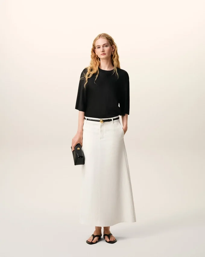 Black Satin Short Sleeves Rib Detail T-Shirt Black Satin Short Sleeves Rib Detail T-Shirt