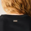 Black Satin Short Sleeves Rib Detail T-Shirt Black Satin Short Sleeves Rib Detail T-Shirt
