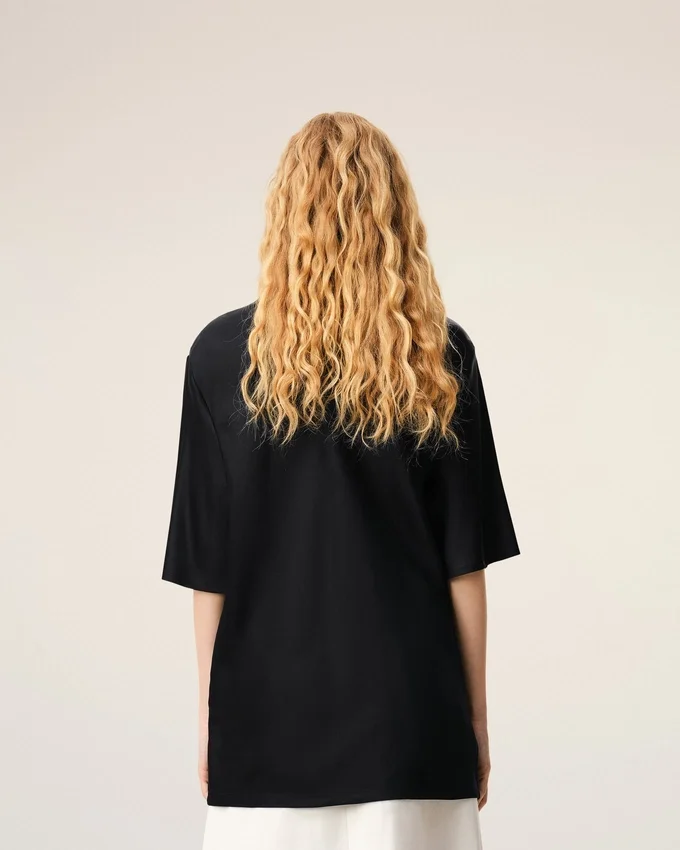 Black Satin Short Sleeves Rib Detail T-Shirt Black Satin Short Sleeves Rib Detail T-Shirt