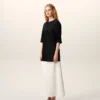 Black Satin Short Sleeves Rib Detail T-Shirt Black Satin Short Sleeves Rib Detail T-Shirt
