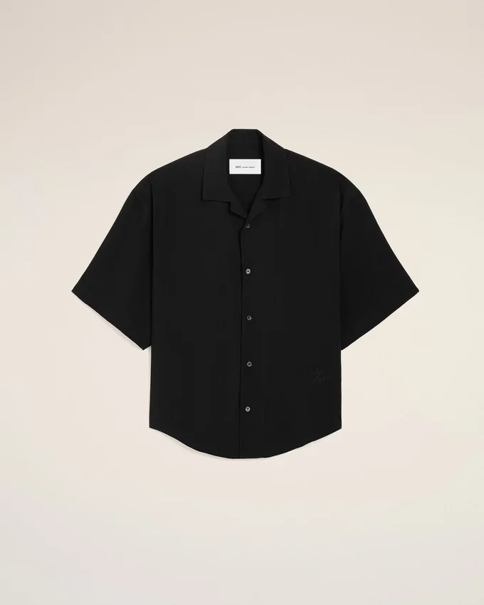 Black Short Sleeve Embroidered Ami Paris Boxy Shirt Black Short Sleeve Embroidered Ami Paris Boxy Shirt