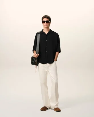 Black Short Sleeve Embroidered Ami Paris Boxy Shirt