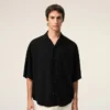Black Short Sleeve Embroidered Ami Paris Boxy Shirt Black Short Sleeve Embroidered Ami Paris Boxy Shirt