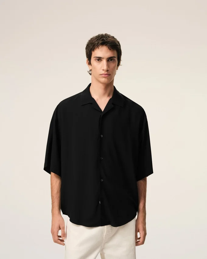 Black Short Sleeve Embroidered Ami Paris Boxy Shirt Black Short Sleeve Embroidered Ami Paris Boxy Shirt
